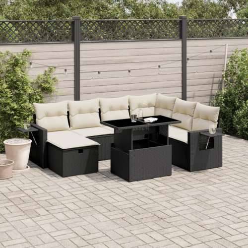 Vrtna garnitura - 8-dijelni set vrtnih sofa od poliratana s jastucima crni - Crna i krem Sa stolom 1 Cijena