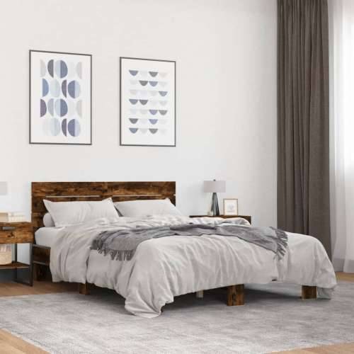 Okvir kreveta boja hrasta 140x190 cm konstruirano drvo i metal - Dimljeni hrast 140 x 190 cm Cijena
