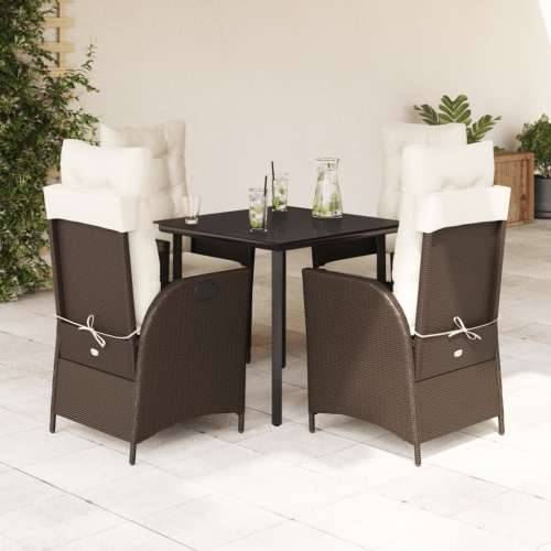 Vrtna garnitura - 5-dijelni vrtni blagovaonski set s jastucima poliratan smeđi - 80 x 80 x 74 cm Bez naslona za noge 4 Cijena