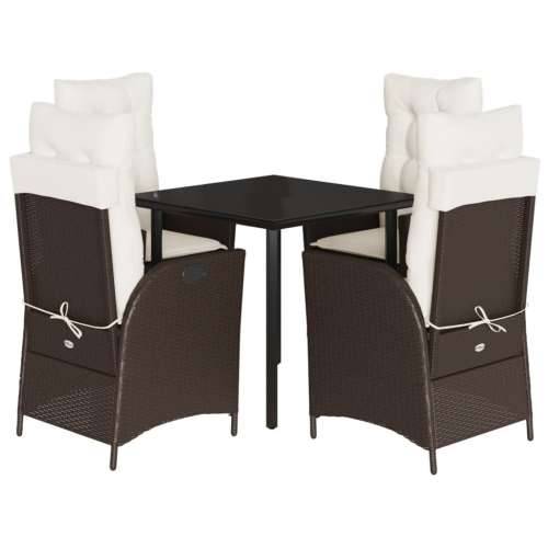 Vrtna garnitura - 5-dijelni vrtni blagovaonski set s jastucima poliratan smeđi - 80 x 80 x 74 cm Bez naslona za noge 4 Cijena