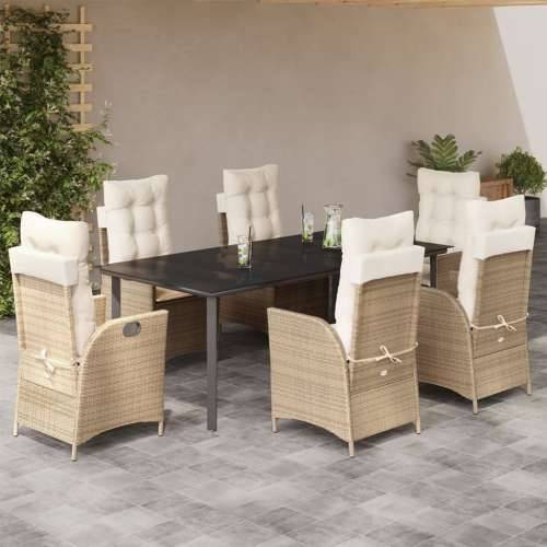 Vrtna garnitura - 7-dijelni vrtni blagovaonski set od poliratana s jastucima bež - 200 x 100 x 74 cm Bez naslona za noge 6 Cijena