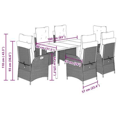 Vrtna garnitura - 7-dijelni vrtni blagovaonski set od poliratana s jastucima bež - 200 x 100 x 74 cm Bez naslona za noge 6 Cijena