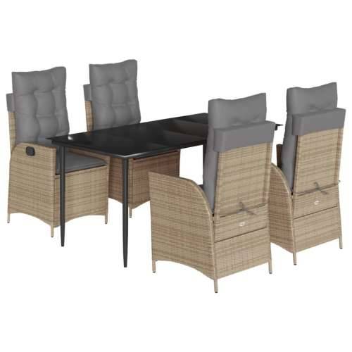 Vrtna garnitura - 5-dijelni vrtni blagovaonski set od poliratana s jastucima bež - 160 x 80 x 74 cm Bez naslona za noge 4 Cijena