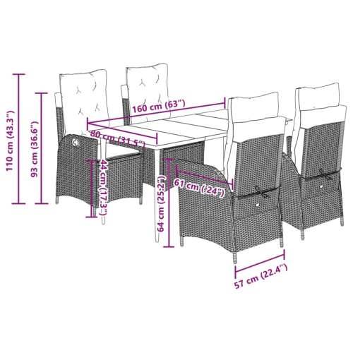 Vrtna garnitura - 5-dijelni vrtni blagovaonski set od poliratana s jastucima bež - 160 x 80 x 74 cm Bez naslona za noge 4 Cijena