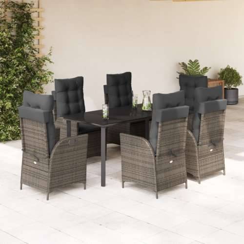 Vrtna garnitura - 7-dijelni vrtni blagovaonski set sivi od poliratana - 160 x 80 x 74 cm Sa naslonom za noge 6 Cijena