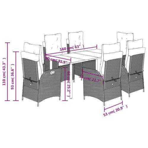 Vrtna garnitura - 7-dijelni vrtni blagovaonski set sivi od poliratana - 160 x 80 x 74 cm Sa naslonom za noge 6 Cijena