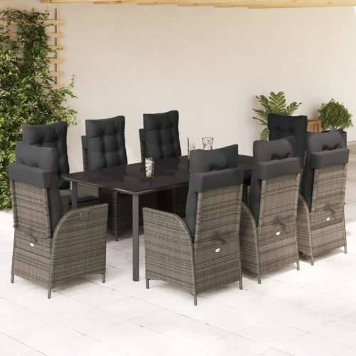 Vrtna garnitura - 9-dijelni vrtni blagovaonski set sivi od poliratana - 200 x 100 x 74 cm Bez naslona za noge 8 Cijena