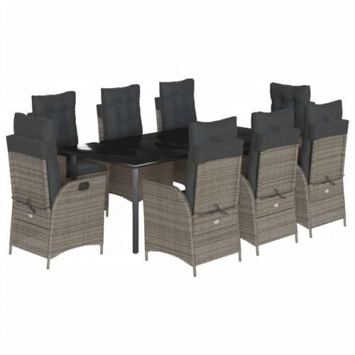 Vrtna garnitura - 9-dijelni vrtni blagovaonski set sivi od poliratana - 200 x 100 x 74 cm Bez naslona za noge 8 Cijena