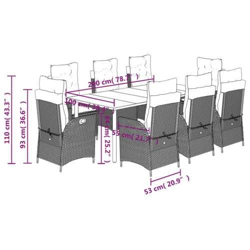Vrtna garnitura - 9-dijelni vrtni blagovaonski set sivi od poliratana - 200 x 100 x 74 cm Bez naslona za noge 8 Cijena