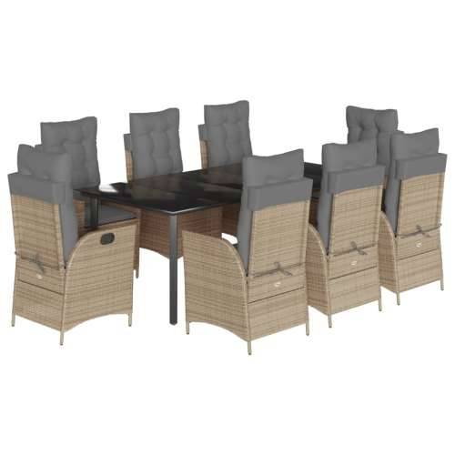 Vrtna garnitura - 9-dijelni vrtni blagovaonski set od poliratana s jastucima bež - 200 x 100 x 74 cm Bez naslona za noge 8 Cijena