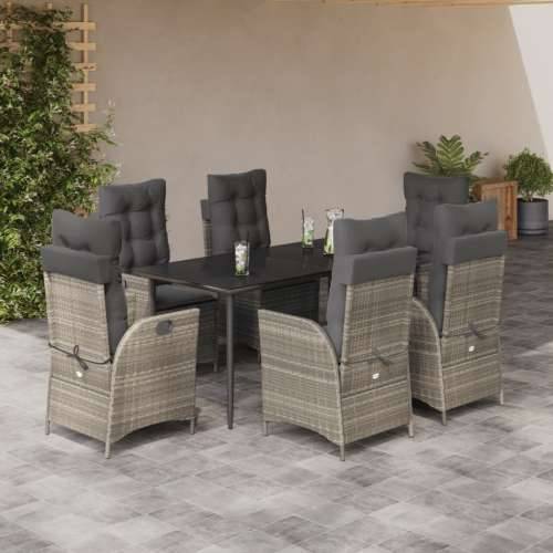 Vrtna garnitura - 7-dijelni vrtni blagovaonski set od poliratana s jastucima sivi - 160 x 80 x 74 cm Bez naslona za noge 6 Cijena