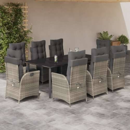 Vrtna garnitura - 9-dijelni vrtni blagovaonski set od poliratana s jastucima sivi - 200 x 100 x 74 cm Sa naslonom za noge 8 Cijena