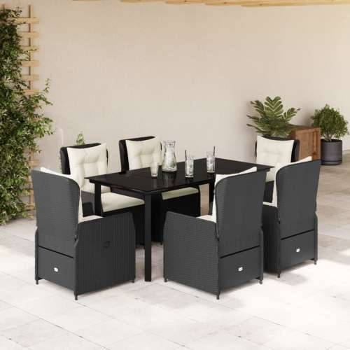 Vrtna garnitura - 7-dijelni vrtni blagovaonski set s jastucima crni od poliratana - Crna 160 x 80 x 74 cm 6 Cijena