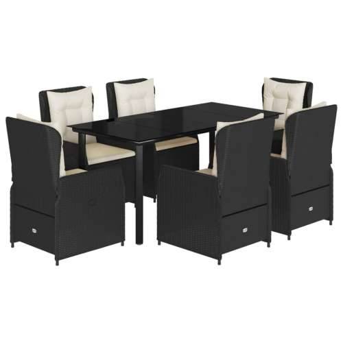 Vrtna garnitura - 7-dijelni vrtni blagovaonski set s jastucima crni od poliratana - Crna 160 x 80 x 74 cm 6 Cijena