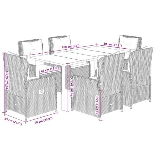 Vrtna garnitura - 7-dijelni vrtni blagovaonski set s jastucima crni od poliratana - Crna 160 x 80 x 74 cm 6 Cijena