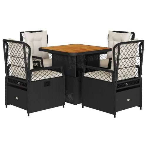 Vrtna garnitura - 5-dijelni vrtni blagovaonski set s jastucima od poliratana crni - Crna Dužina stola 80 cm 4 Cijena