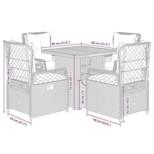 Vrtna garnitura - 5-dijelni vrtni blagovaonski set s jastucima od poliratana crni - Crna Dužina stola 80 cm 4 Cijena