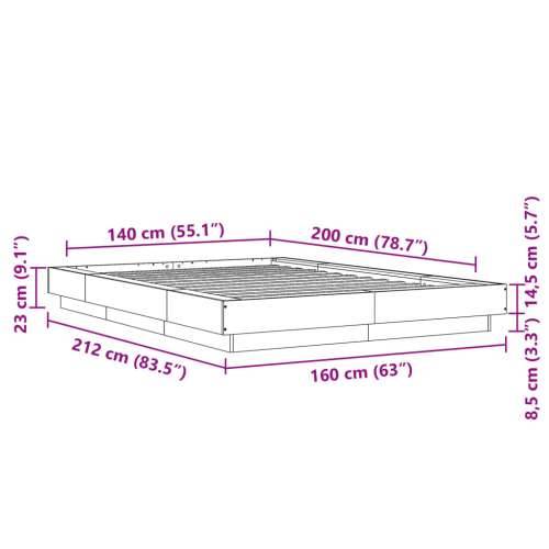 Okvir kreveta siva boja hrasta 140 x 200 cm konstruirano drvo - Sivi hrast sonoma 140 x 200 cm Cijena