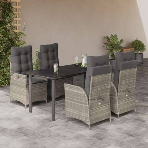Vrtna garnitura - 5-dijelni vrtni blagovaonski set od poliratana s jastucima sivi - 160 x 80 x 74 cm Bez naslona za noge 4 Cijena