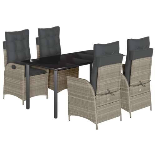 Vrtna garnitura - 5-dijelni vrtni blagovaonski set od poliratana s jastucima sivi - 160 x 80 x 74 cm Bez naslona za noge 4 Cijena