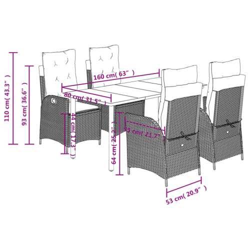 Vrtna garnitura - 5-dijelni vrtni blagovaonski set od poliratana s jastucima sivi - 160 x 80 x 74 cm Bez naslona za noge 4 Cijena