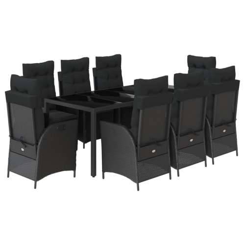 Vrtna garnitura - 9-dijelni vrtni blagovaonski set s jastucima crni od poliratana - Crna Dužina stola 190 cm 8 Cijena
