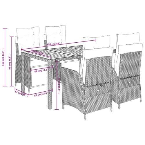 Vrtna garnitura - 5-dijelni vrtni blagovaonski set sivi od poliratana - Siva Dužina stola 150 cm 4 Cijena