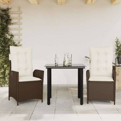 Vrtna garnitura - 3-dijelni vrtni blagovaonski set s jastucima poliratan smeđi - 80 x 80 x 74 cm Bez naslona za noge 2 Cijena