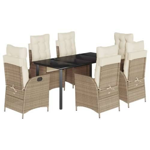 Vrtna garnitura - 7-dijelni vrtni blagovaonski set od poliratana s jastucima bež - 160 x 80 x 74 cm Sa naslonom za noge 6 Cijena