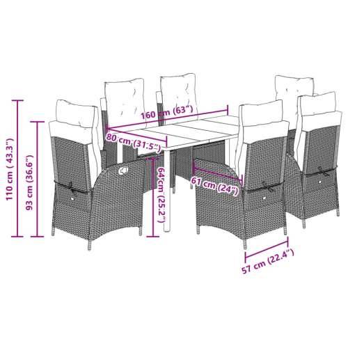 Vrtna garnitura - 7-dijelni vrtni blagovaonski set od poliratana s jastucima bež - 160 x 80 x 74 cm Sa naslonom za noge 6 Cijena