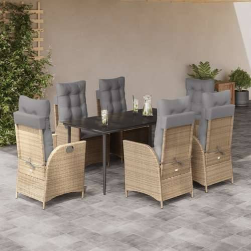 Vrtna garnitura - 7-dijelni vrtni blagovaonski set od poliratana s jastucima bež - 160 x 80 x 74 cm Bez naslona za noge 6 Cijena