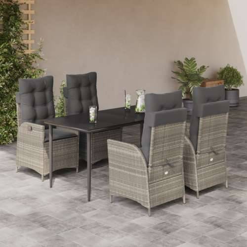 Vrtna garnitura - 5-dijelni vrtni blagovaonski set od poliratana s jastucima sivi - 160 x 80 x 74 cm Bez naslona za noge 4 Cijena
