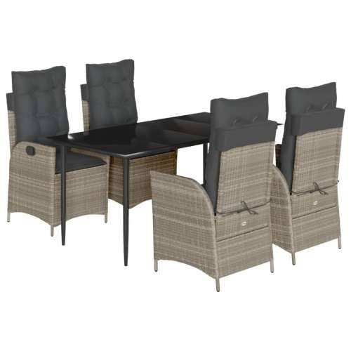 Vrtna garnitura - 5-dijelni vrtni blagovaonski set od poliratana s jastucima sivi - 160 x 80 x 74 cm Bez naslona za noge 4 Cijena