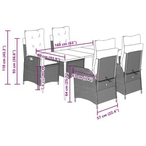 Vrtna garnitura - 5-dijelni vrtni blagovaonski set od poliratana s jastucima sivi - 160 x 80 x 74 cm Bez naslona za noge 4 Cijena
