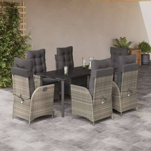 Vrtna garnitura - 7-dijelni vrtni blagovaonski set od poliratana s jastucima sivi - 160 x 80 x 74 cm Sa naslonom za noge 6 Cijena