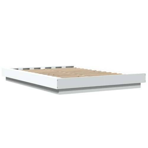 Okvir kreveta s LED svjetlima bijeli 135 x 190 cm drveni Cijena