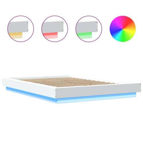 Okvir kreveta s LED svjetlima bijeli 135 x 190 cm drveni Cijena