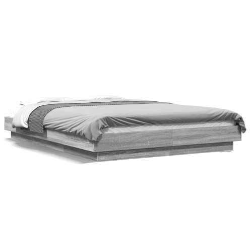 Okvir za krevet s LED svjetlima boja hrasta 135 x 190 cm drveni - Sivi hrast sonoma 135 x 190 cm Cijena