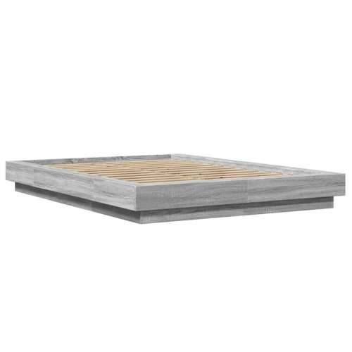 Okvir za krevet s LED svjetlima boja hrasta 135 x 190 cm drveni - Sivi hrast sonoma 135 x 190 cm Cijena