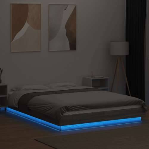 Okvir za krevet s LED svjetlima boja hrasta 135 x 190 cm drveni - Sivi hrast sonoma 135 x 190 cm Cijena