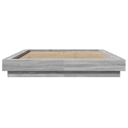Okvir za krevet s LED svjetlima boja hrasta 135 x 190 cm drveni - Sivi hrast sonoma 135 x 190 cm Cijena