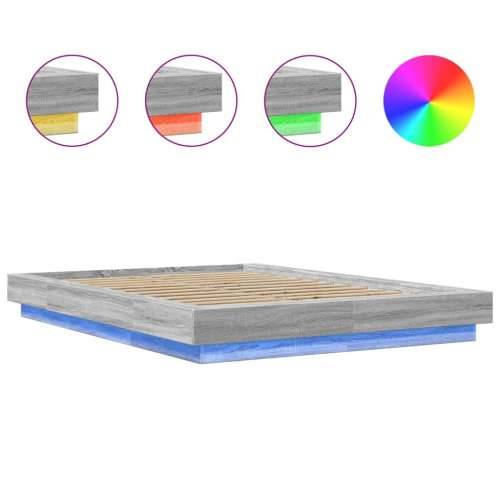Okvir za krevet s LED svjetlima boja hrasta 135 x 190 cm drveni - Sivi hrast sonoma 135 x 190 cm Cijena