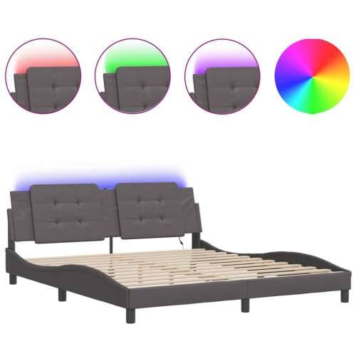Okvir kreveta s LED svjetlima sivi 180 x 200 cm od umjetne kože - Siva 180 x 200 cm Cijena