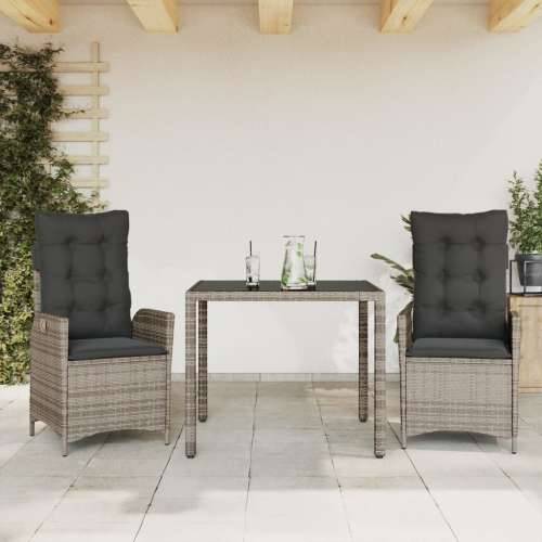 Vrtna garnitura - 3-dijelni vrtni blagovaonski set sivi od poliratana - Siva 90 x 90 x 75 cm Bez naslona za noge 2 Cijena