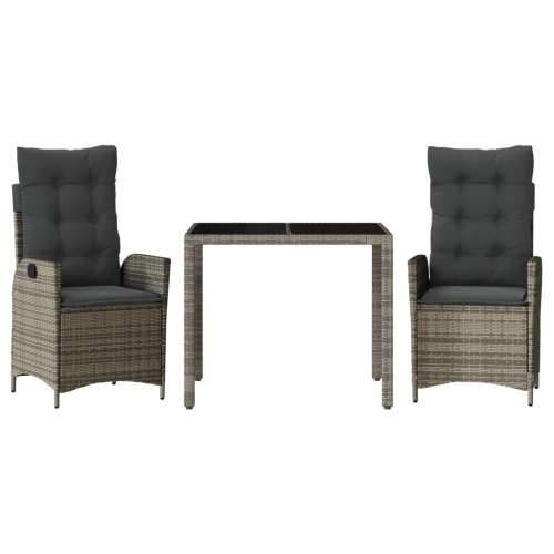 Vrtna garnitura - 3-dijelni vrtni blagovaonski set sivi od poliratana - Siva 90 x 90 x 75 cm Bez naslona za noge 2 Cijena