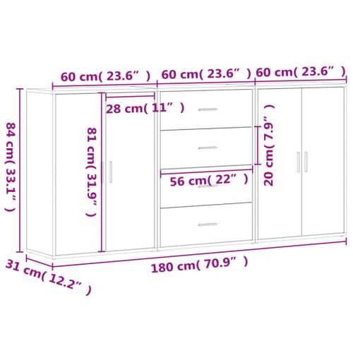 Komoda 3 kom bijela 60x31x84 cm od konstruiranog drva - Bijela 1 Cijena