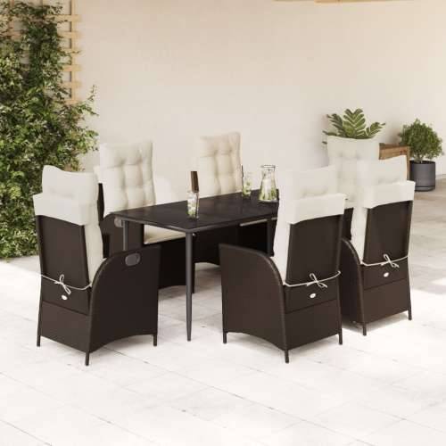 Vrtna garnitura - 7-dijelni vrtni blagovaonski set s jastucima poliratan smeđi - 160 x 80 x 74 cm Sa naslonom za noge 6 Cijena