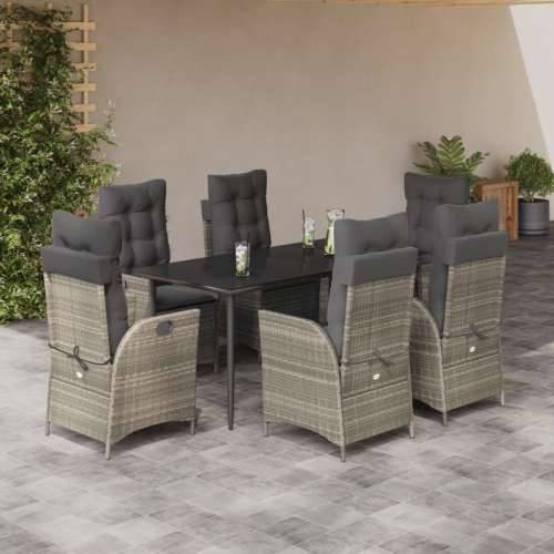 Vrtna garnitura - 7-dijelni vrtni blagovaonski set od poliratana s jastucima sivi - 160 x 80 x 74 cm Sa naslonom za noge 6 Cijena
