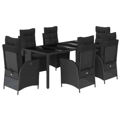 Vrtna garnitura - 7-dijelni vrtni blagovaonski set s jastucima crni od poliratana - Crna Dužina stola 190 cm 6 Cijena