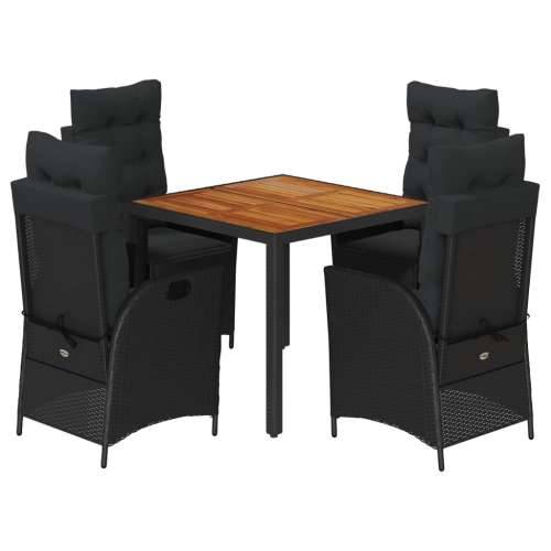 Vrtna garnitura - 5-dijelni vrtni blagovaonski set s jastucima od poliratana crni - Crna Dužina stola 90 cm 4 Cijena